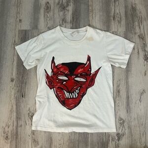 Men's White Tee with Red Devil Graphic